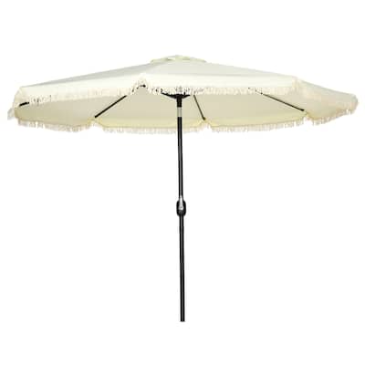 8.8 ft Large Patio Umbrella with Crank and Steel Frame Ruffled Edge and Wind Vent Canopy - 8.8' Dia x 7.8'H
