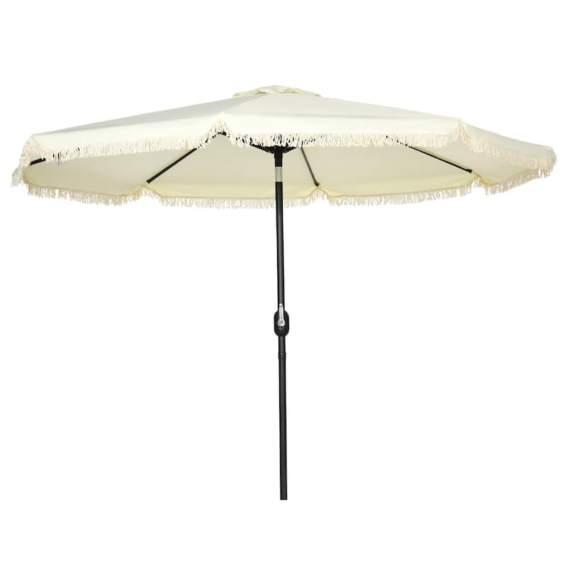 Patio Parasol Outdoor Market Table Umbrella with Button Tilt Crank Tassel and 8 Ribs, for Garden Deck Pool