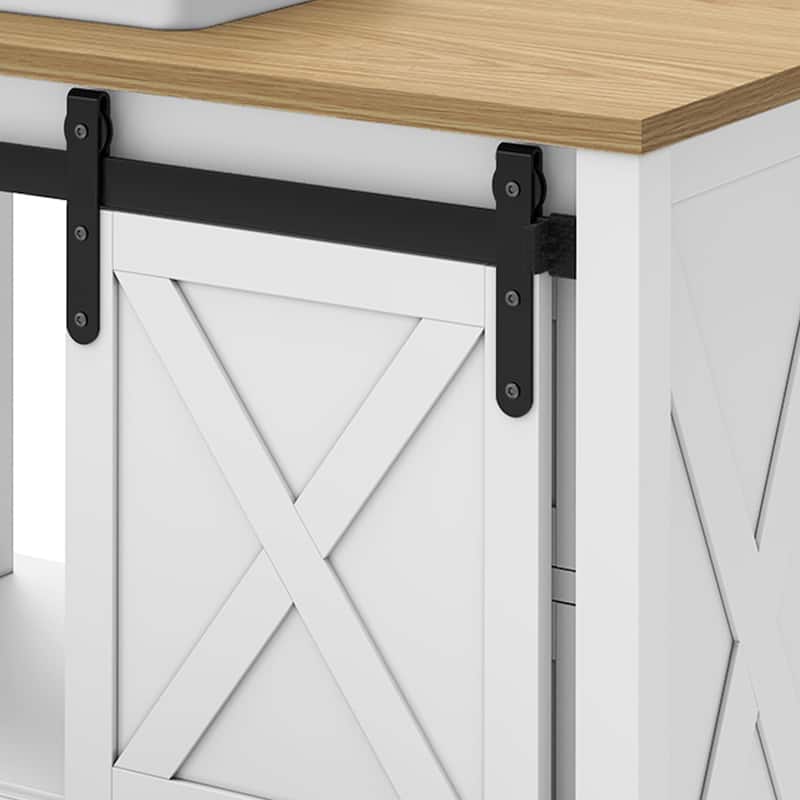 Moasis 48" Farmhouse Bathroom Vanity Cabinet with Ceramic Sink Basin and Sliding-Door Cabinet & 7 Drawers