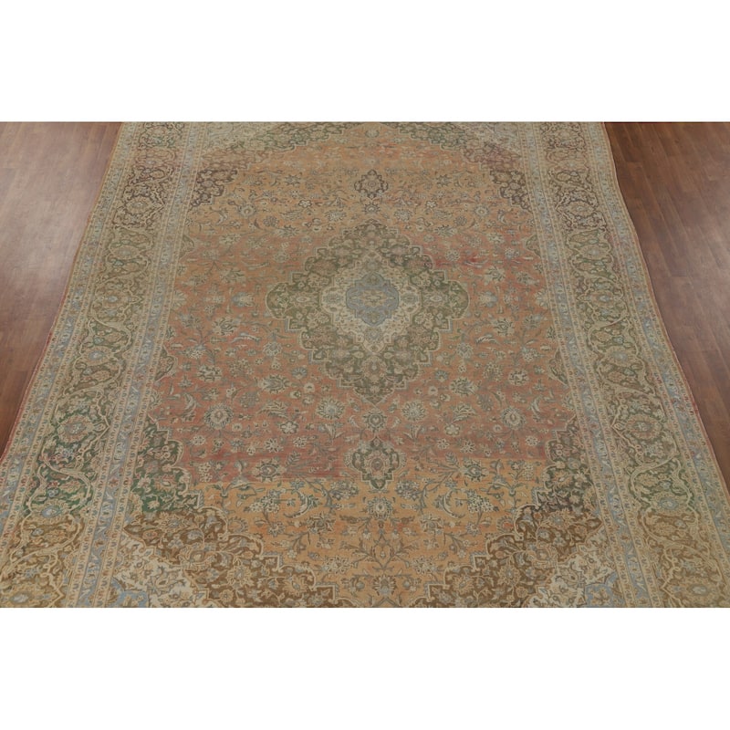 Traditional Large Kashan Persian Rug Hand-Knotted Wool Carpet - 9'7" x 14'4"