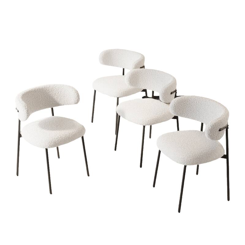 White Modern Dining Chairs, Teddy Velvet with Metal Legs