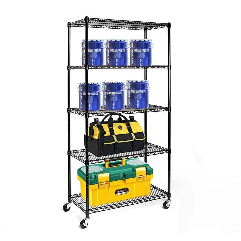 5-Tier NSF-Certified Steel Wire Shelving with Wheels Black - Black