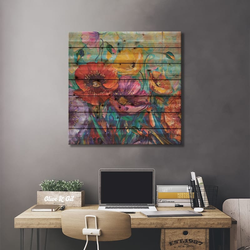 Poppy Field I Print On Wood by Willson Lau - Multi-Color