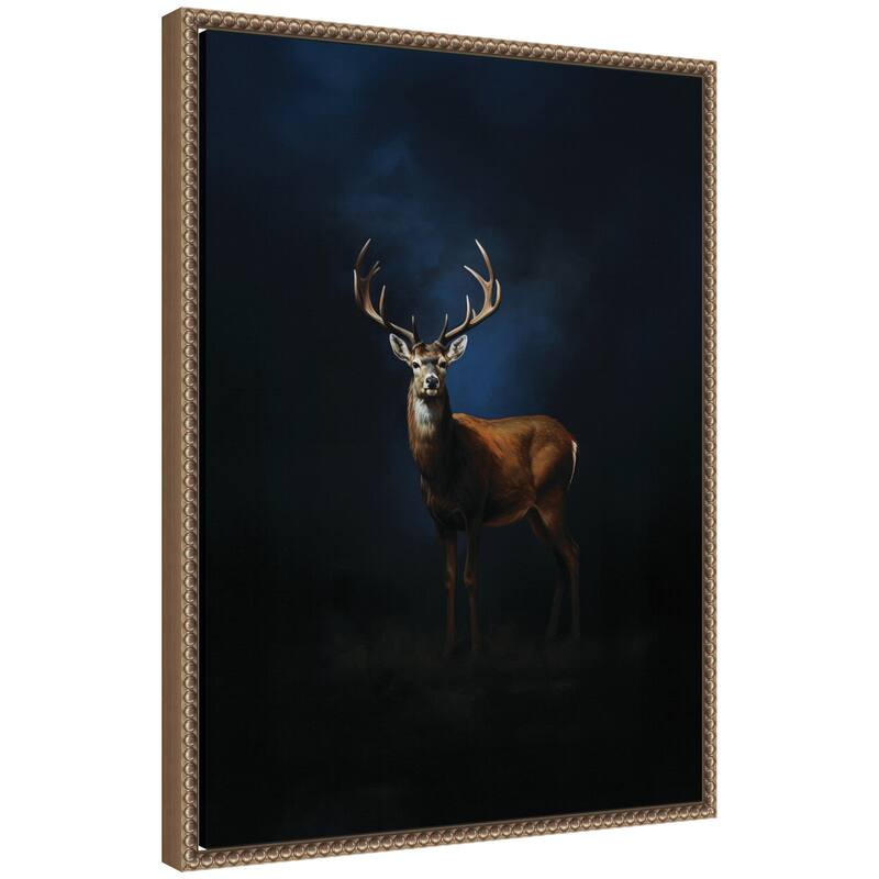 Kate and Laurel Cobalt Night Sky Deer by The Creative Bunch Studio Framed Canvas Wall Art Print - 18 x 24 - Gold