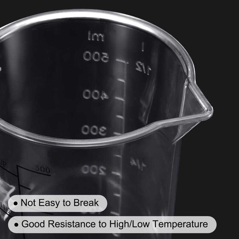 Graduated Beaker, 500ml PC Plastic Liquid Measuring Cup Double Sided Graduations - Transparent