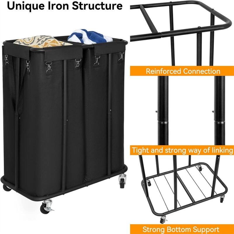 Double Laundry Hamper with Wheels 170L Rolling Laundry Basket Organizer - 22.8"L x 16.1"W x 30.3"H