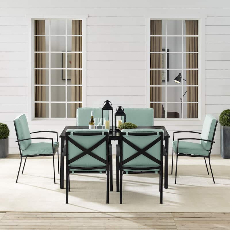 Crosley Kaplan 7-piece Oil-rubbed Bronze Green Cushions Outdoor Dining Set - 122"W x 99"D x 37"H