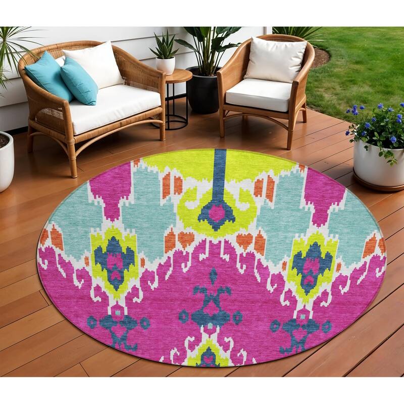 HomeRoots Ikat Transitional Rectangle Outdoor Rug - 8' Round