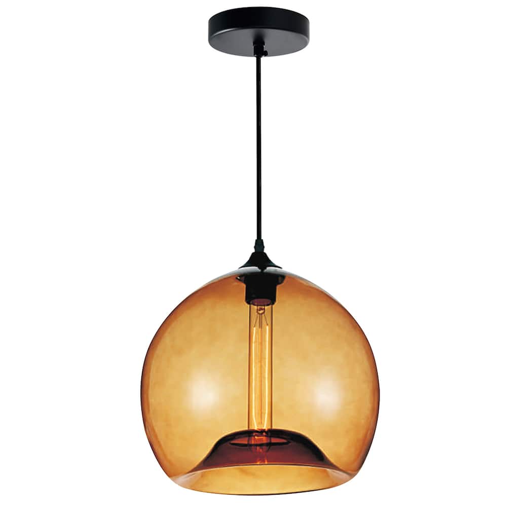 Glass 1 Light 12in Amber Down Mini Pendant - Transparent Amber