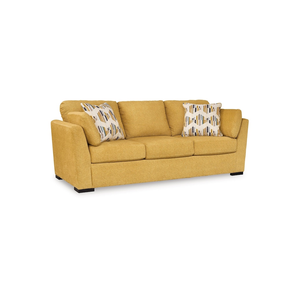 Viena Queen Sofa Sleeper, 2 Accent Bolster Pillows, Yellow Faux Velvet