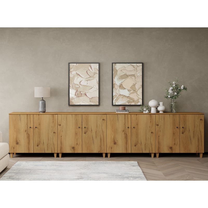 TV Stand Cabinet for 75 85 100 Inches TV , Wood Entertainment Center - 2 Packs - Oak Brown
