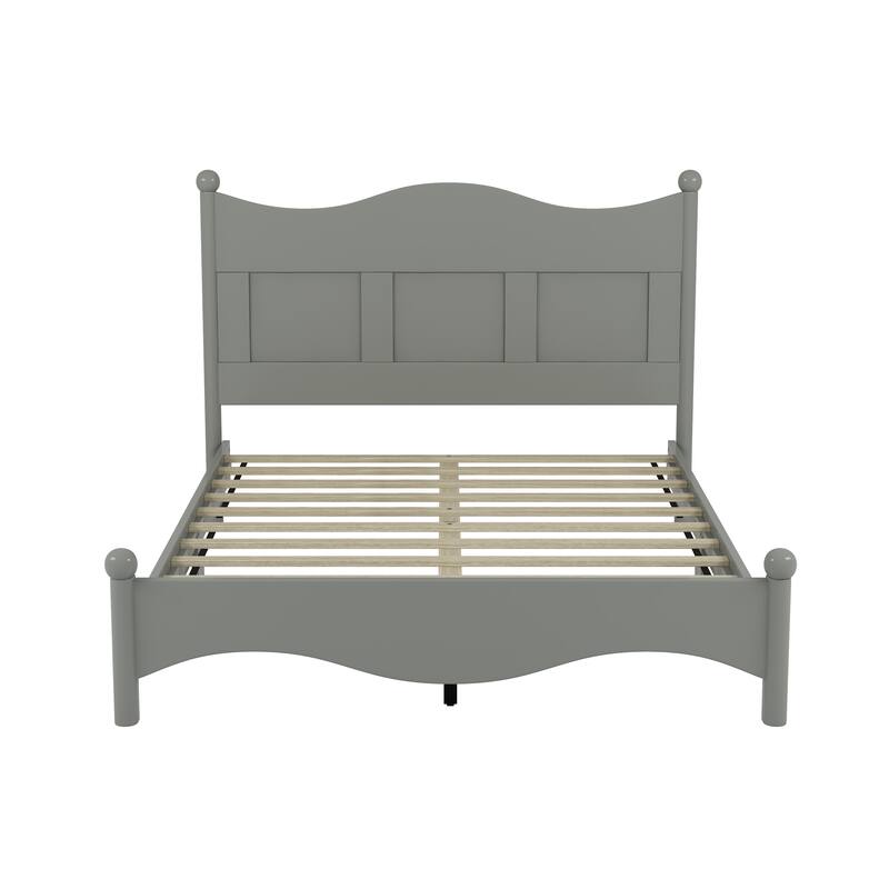 Elegant Design Wood Platform Bed Frame with Headboard, Queen Size Platform Bed with Wooden Slat Support, No Box Spring Needed