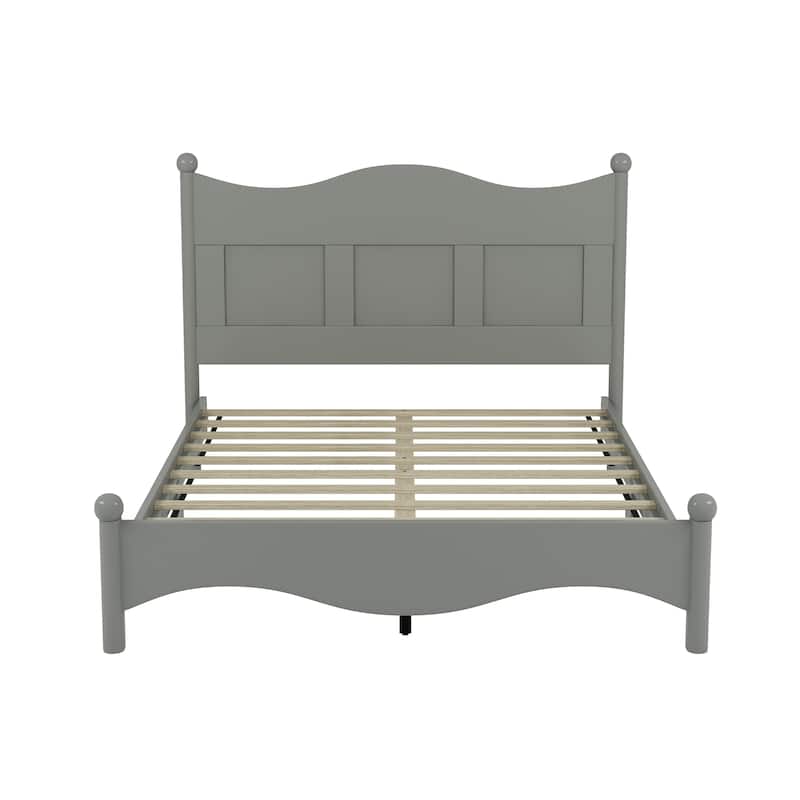 Queen Size Elegant Design Wood Platform Bed Frame, Retro Style Platform Bed with Wooden Slat Support, White