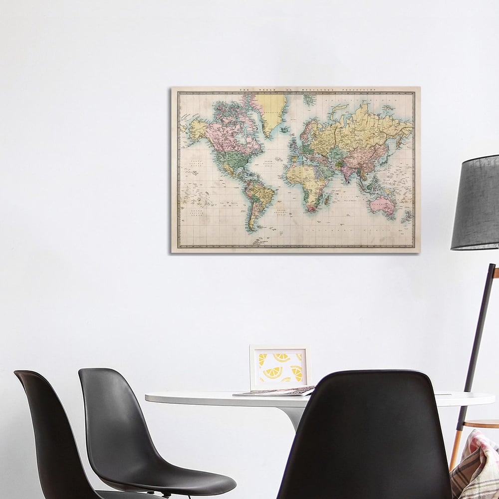 iCanvas "World Map, Detailed Map, Vintage Style" by WallDecorAddict Canvas Print