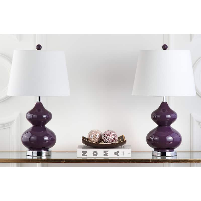SAFAVIEH Lighting Kimberely 24-inch Double Gourd Glass White Table Lamp (Set of 2) - 14"x14"x24" - 14Wx14Dx24H
