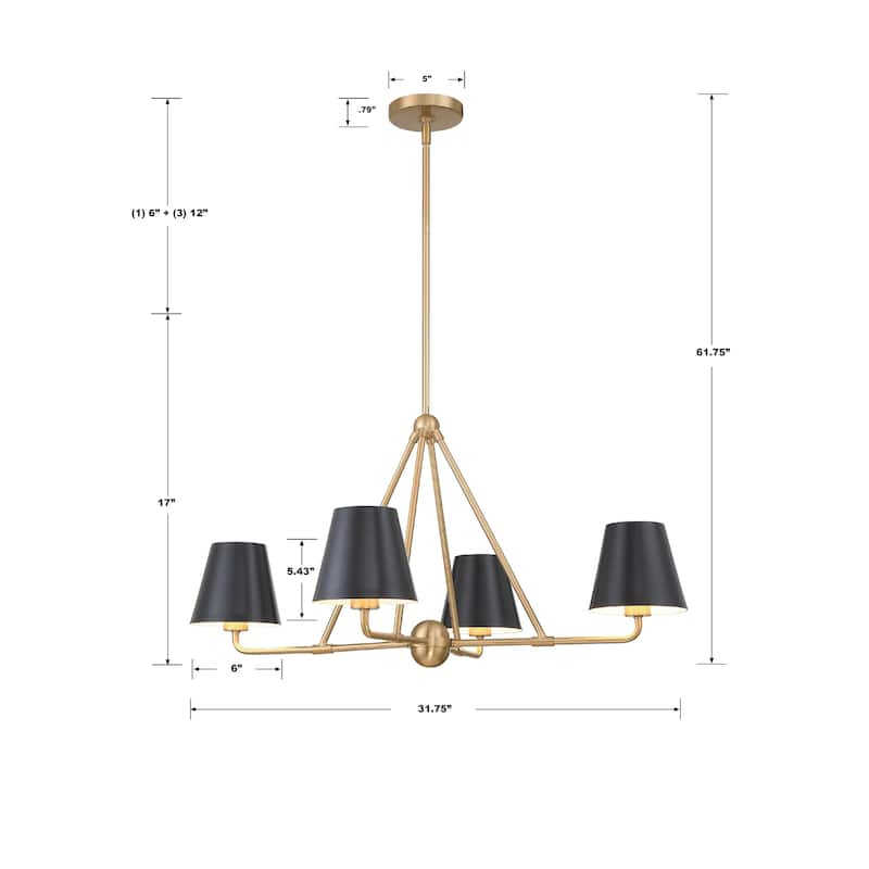 Xavier 4 Light Vibrant Gold Chandelier - 31.75"W x 17"H