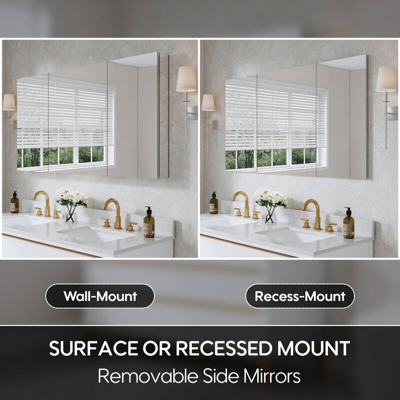 56''/64''W X 30''H Recessed Or Surface Wall Mount Bathroom Medicine Cabinet With Adjustable Glass Shelves