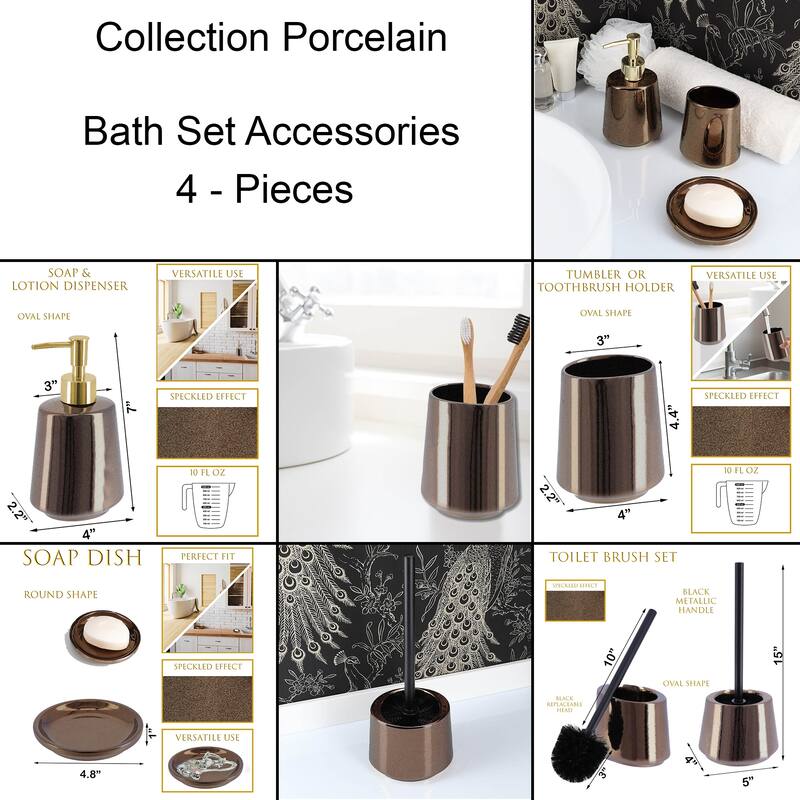 Bronze Porcelain Bathroom Accessory Set 4-Pieces Crackled Texture