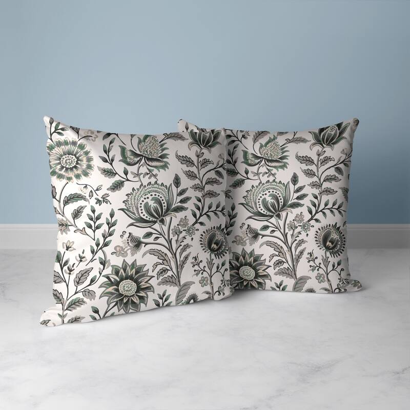 Sanganeri Block Print Faux Suede Reversible Throw Pillow Grey and Green