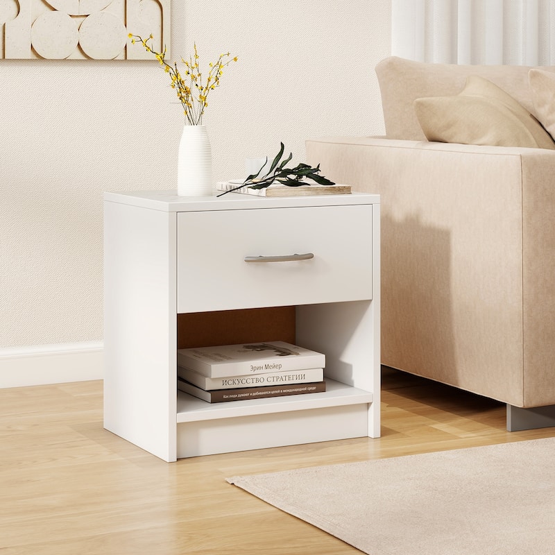 Gymax 2 PCS Nightstand w/ Drawer Side Table w/ Slide-out Drawer Open