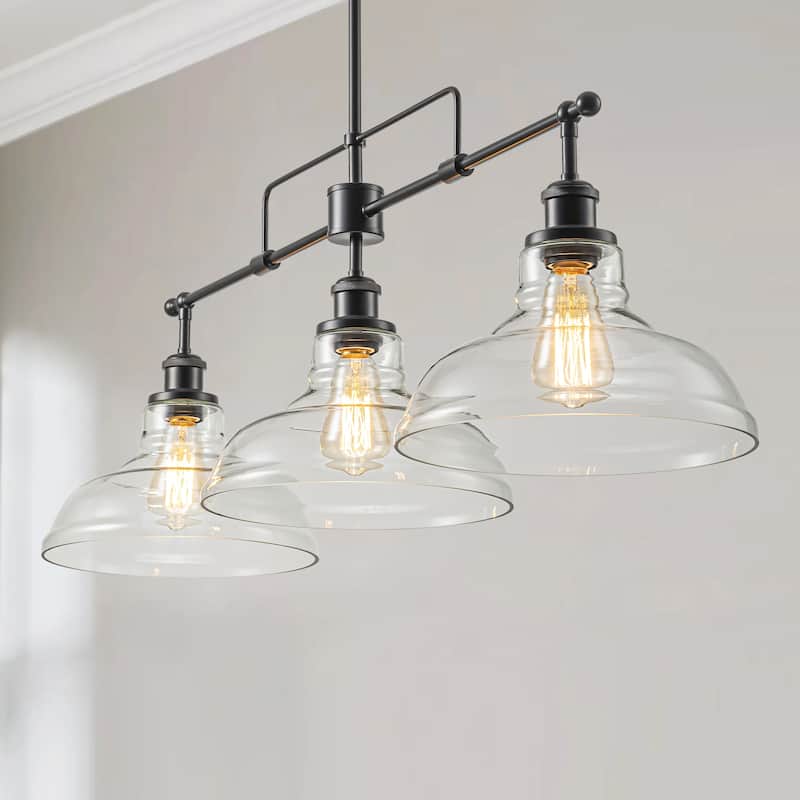 1/3-Light Industrial Modern Black Linear Clear Glass Pendant Light - 41.3 in. W x 71.6 in. H