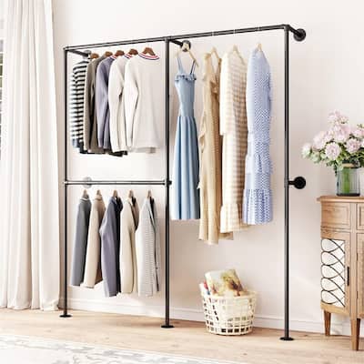 Industrial Pipe Clothing Racks with Double Bar - 43.7"D x 3.74"W x 78.7"H