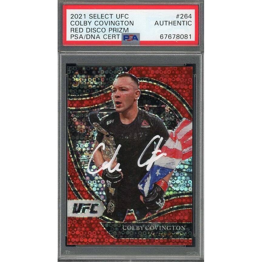 Colby Covington 2021 Panini Select UFC Red Disco Prizm Card #264 Auto PSA 15/199 - 8'6" x 11'6"