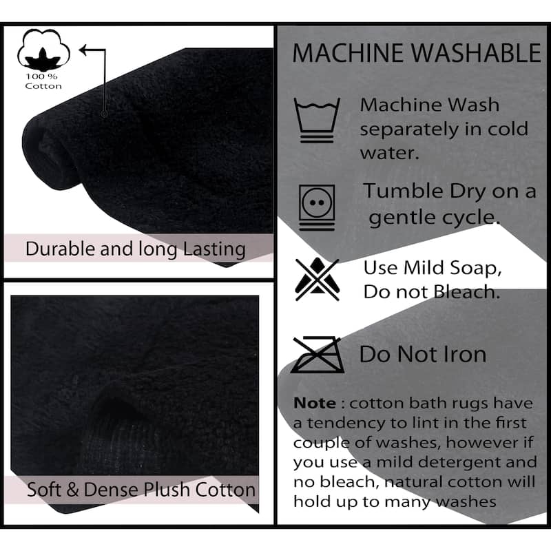Waterford Collection 100% Cotton Non-Slip Bathroom Rug Set, Machine Washable Bath Rug, 5 Piece Bath Mat Set with Contour