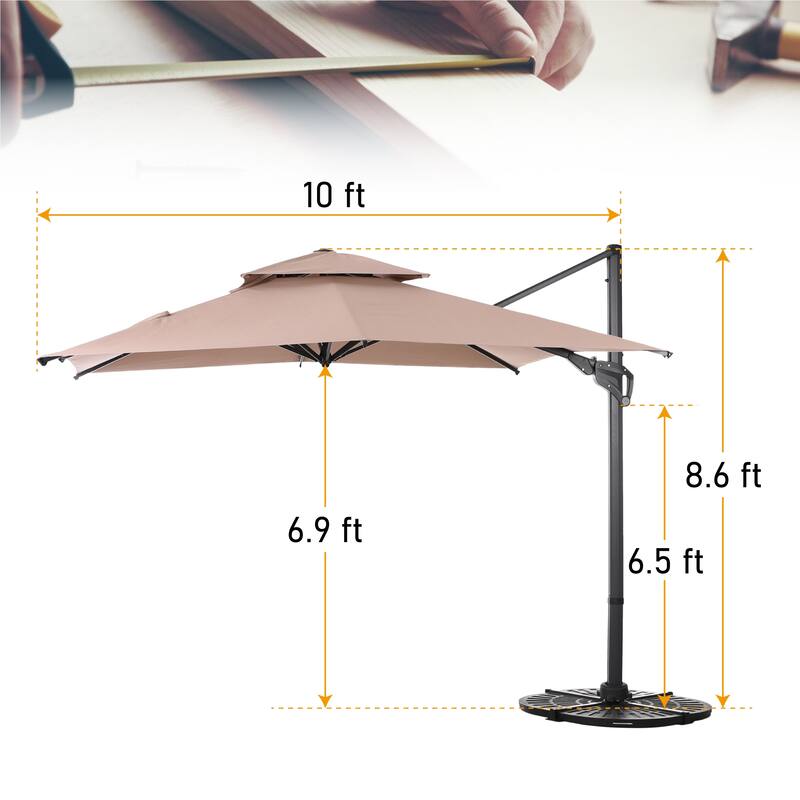 10FT Patio Cantilever Offset Umbrella with 360-degree Rotation Aluminum Umbrella with Base