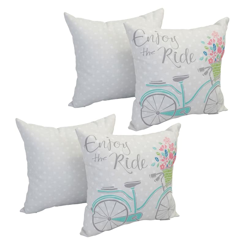 17-inch Square Reversible Multi-pattern Outdoor Throw Pillow (Set of 2) - Set of 4 - Bike Ride