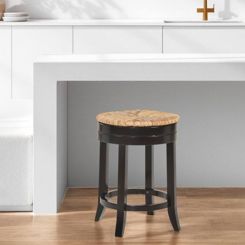 24" Natural And Antiqued White Solid Wood Swivel Backless Counter Height Bar Chair
