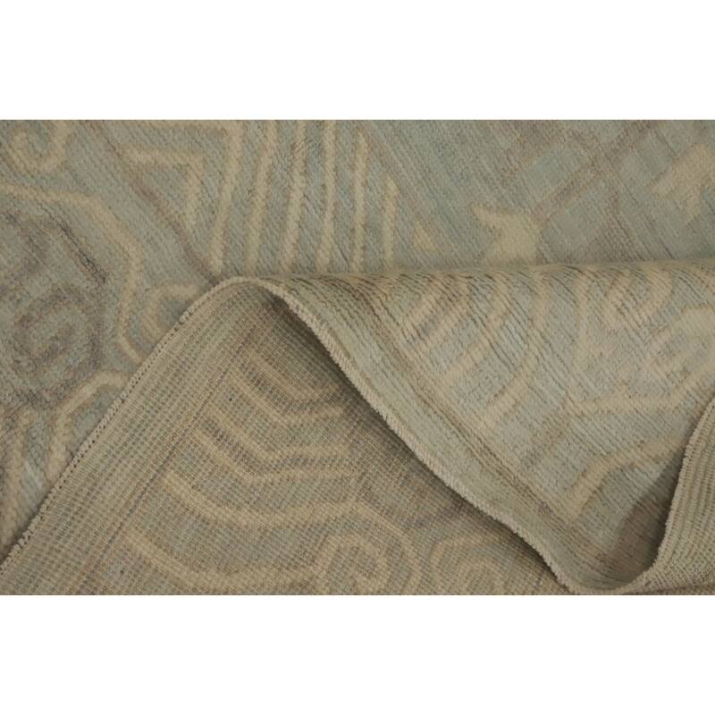 Vegetable Dye Wool Oushak Turkish Area Rug, Floral Geometric Carpet - 11' 11'' X 9' 1''