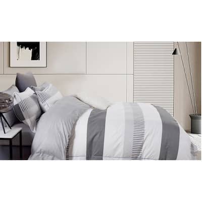 Wilhelm White/Gray Striped 100% Cotton Reversible Comforter Set