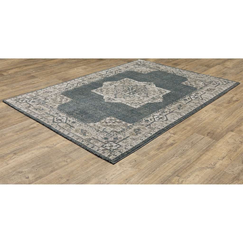Angers Blue Beige Oriental Medallion Traditional Casual Area Rug