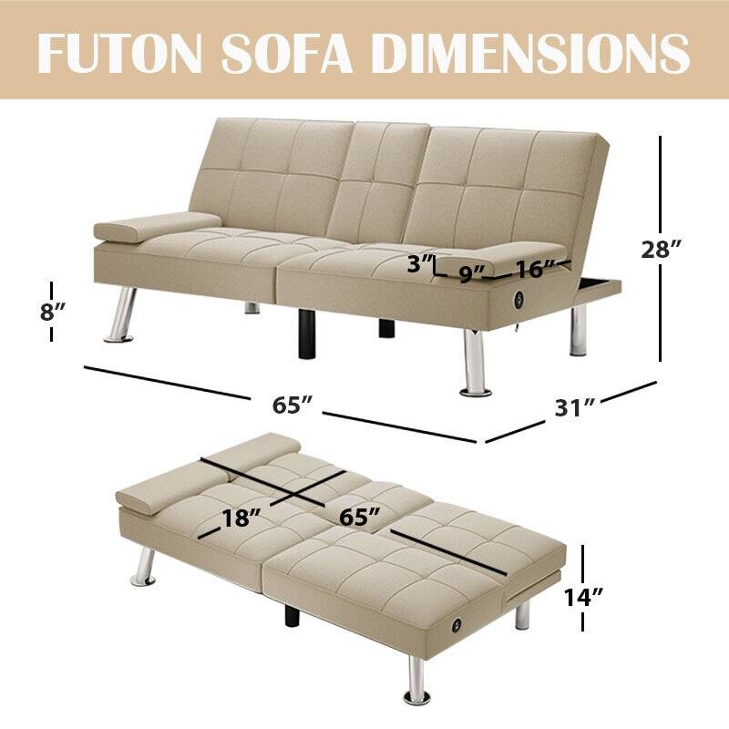 Linen Upholstered Modern Convertible Folding Futon Sofa Bed for Compact Living Space