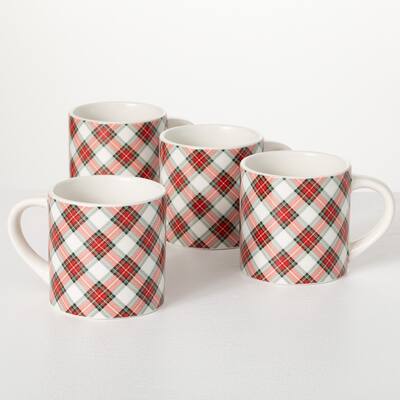 Red Plaid Mug - Set of 4