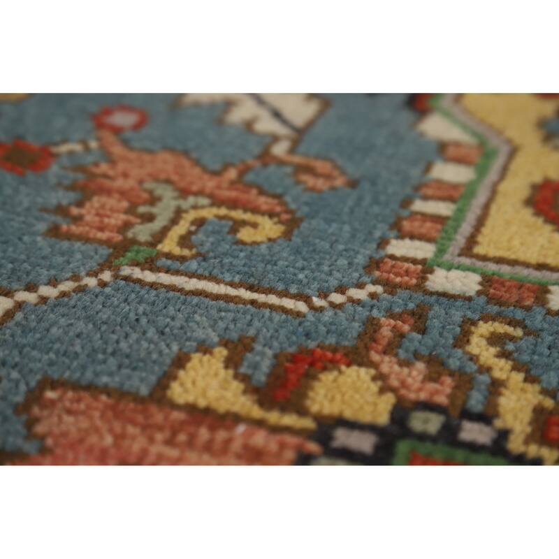Hand Knotted Oriental 100% Wool Carpet Traditional Medallion Navy Blue & Blues Heriz (serapi) Area Rug - 11' 10'' X 8' 9''