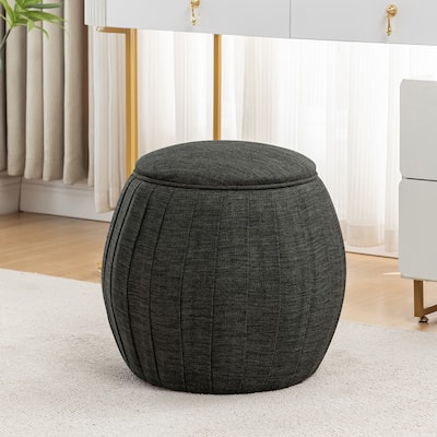 Round Accent Storage Ottoman - Upholstered Circular Ottoman with Hidden Storage for Living Room or Bedroom Decor