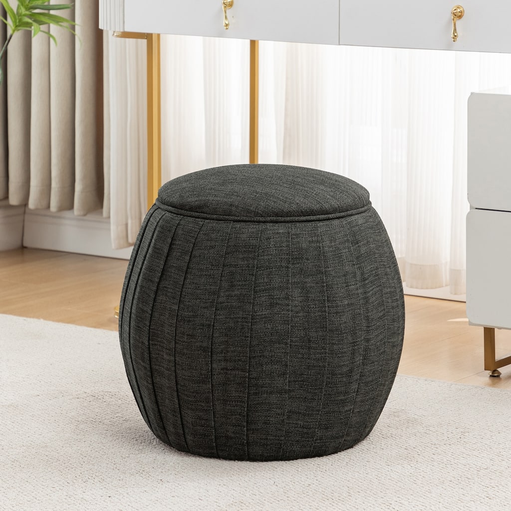 Round Accent Storage Ottoman - Upholstered Circular Ottoman with Hidden Storage for Living Room or Bedroom Decor