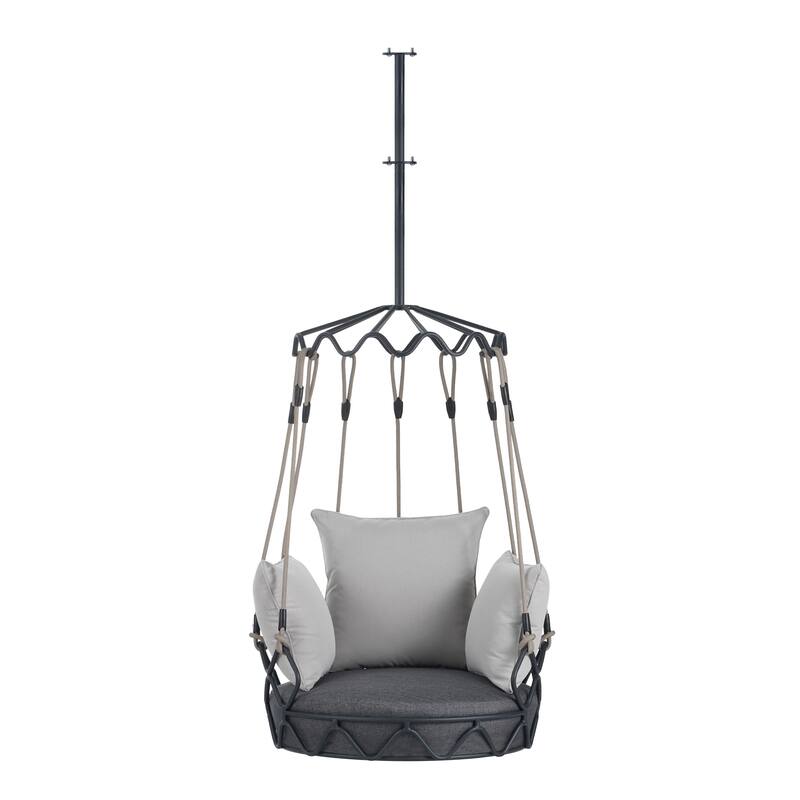 34''W Outdoor Porch Swing Chair Hanging Basket with UV Resistant Cushion, Olefin Fabric - N/A