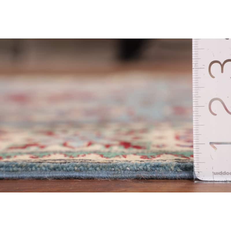 Light Blue Geometric Kazak Rug Hand-Knotted Oriental Wool Carpet - 4'11" x 6'8"