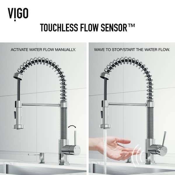 dimension image slide 1 of 16, VIGO Edison 19" H Single Handle Pull-Down Sprayer Kitchen Faucet Set with Touchless Sensor