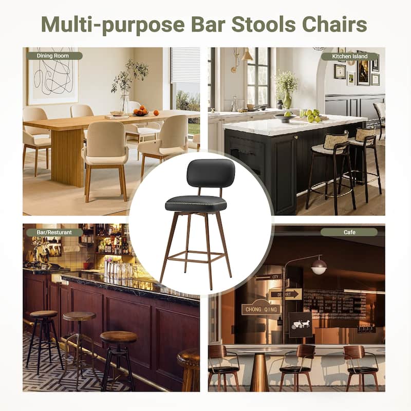 RENEWLINE Modern Swivel Bar Stools, 26 Inch Counter Stools(Ser of 2/3/4/6) with Backrest & Waterproof PU Leather