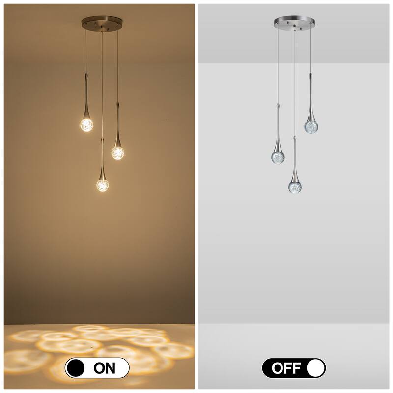 Starsky 3-Light LED 4500K Teardrop Crystal Cluster Pendant