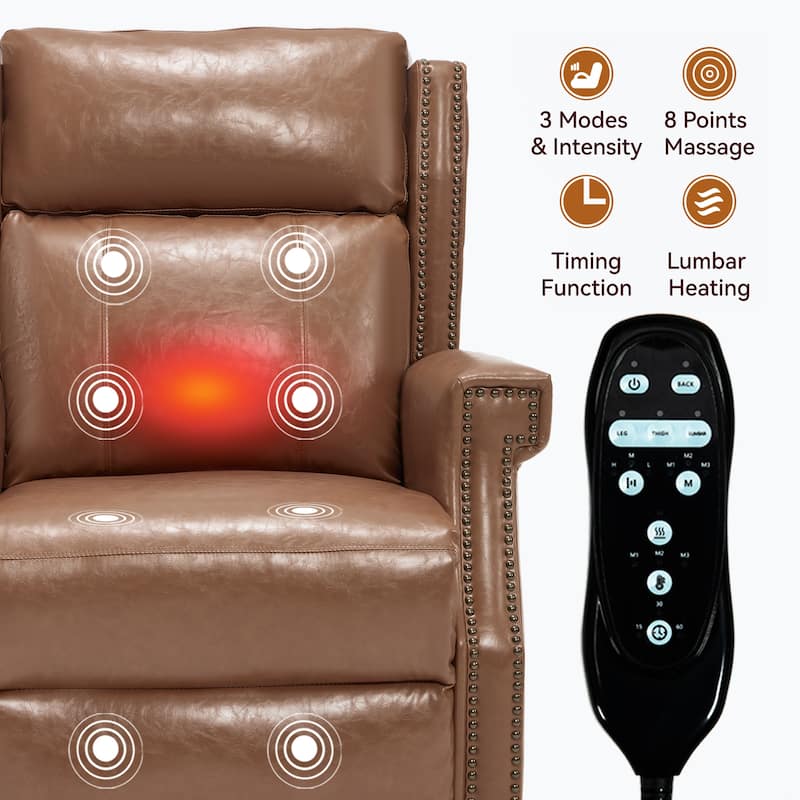 Roomfitters Manual Massage Recliner, Vintage Waxed Faux Leather Chair with Heat and 155-Degree Recline