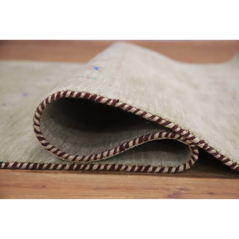 Hand Knotted Oriental 100% Wool Carpet Tribal Animal Pictorial Green Gabbeh Area Rug - 7' 8'' X 4' 11''