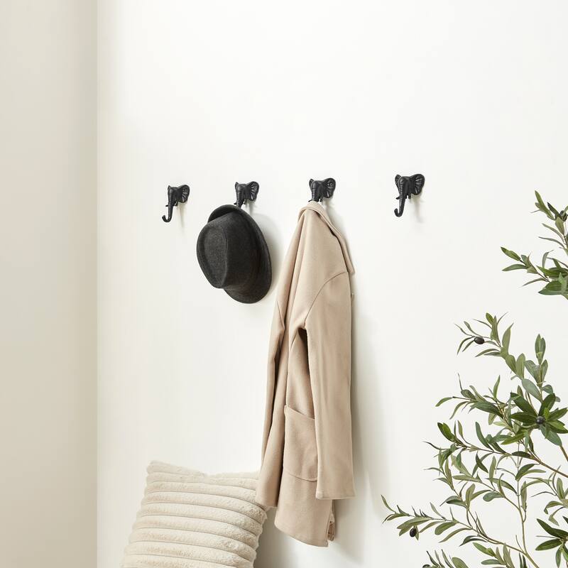 4 Piece Elephant Head with Trunk Decorative Wall Hook Set
