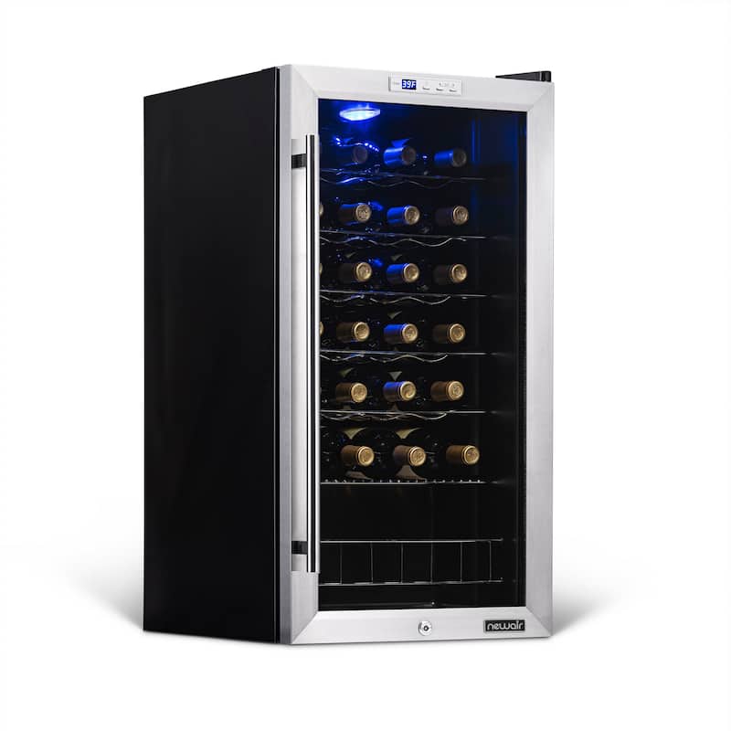 Newair Freestanding 27 Bottle Wine Fridge in Stainless Steel, Adjustable Chrome Racks and Exterior Digital Thermostat