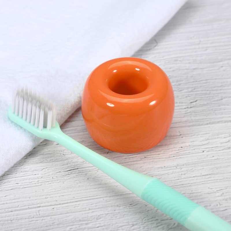 Toothbrush Holder, Round Mini Ceramic Toothbrush Holder Electric Toothbrush Holder, 1.65"x1.18", for Bathroom - Orange
