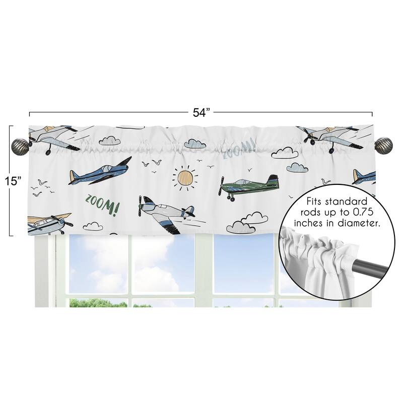 Sweet Jojo Designs Green Vintage Airplane Boy Window Curtain Valance - Airplanes Transportation Clouds Sun Sky Aviator Aviation